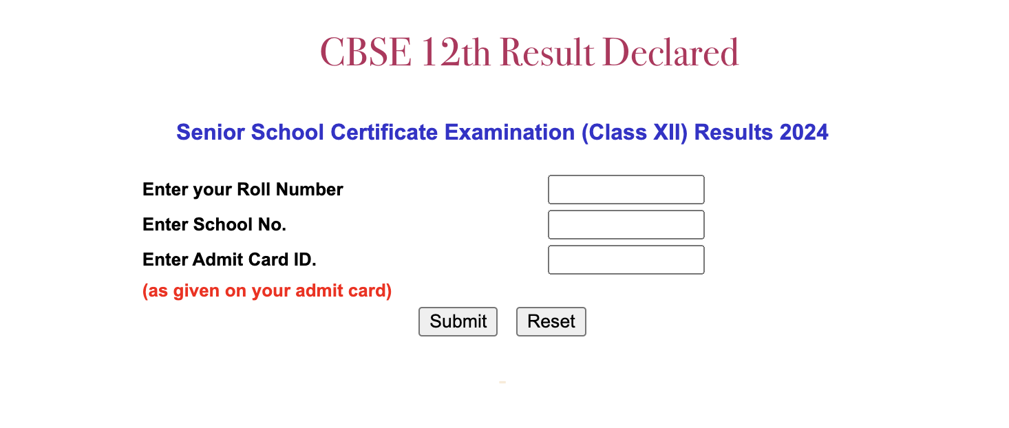 CBSE 12th Result Login