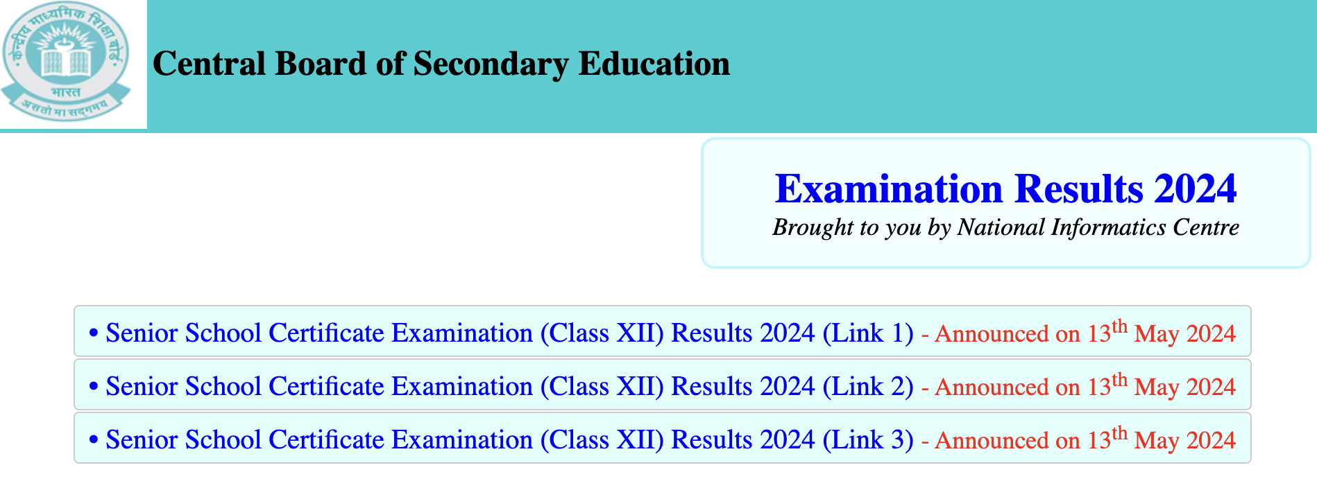 cbseresults.nic.in Class 12